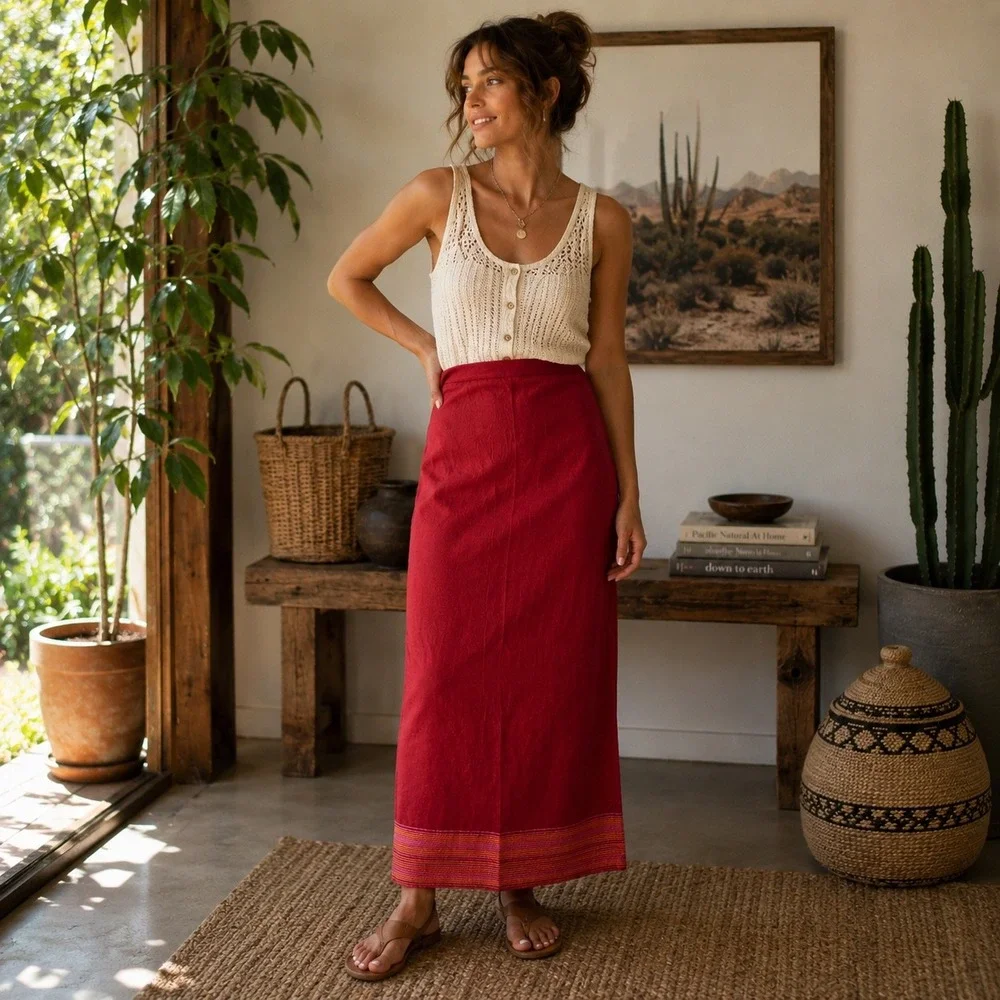 Vintage New York City Design Co Linen Blend Maxi Skirt Tagged 14 Fits 10/12